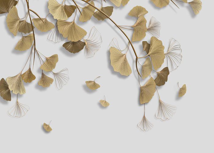 Papier Peint Panoramique Feuilles De Ginkgo Dorées Abstraites Papier ...