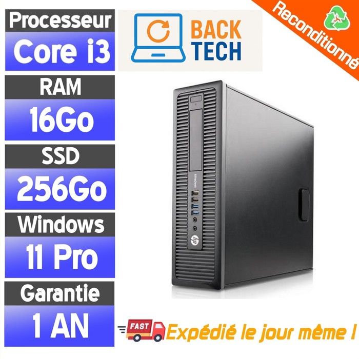PC Reconditionné Abordable – HP ProDesk 600 G2 SFF – Core i3-6100 – SSD 256 Go – 16 Go RAM