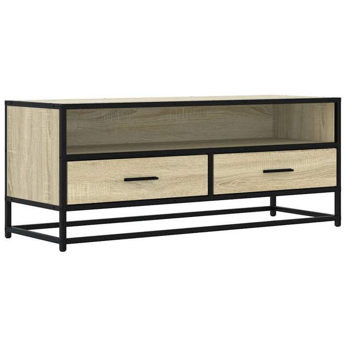 Meuble TV VidaXL Chêne Sonoma – 100x34,5x44,5 Cm – 2 Tiroirs + 2 Compartiments – Bois D'ingénierie Et Pieds Fer