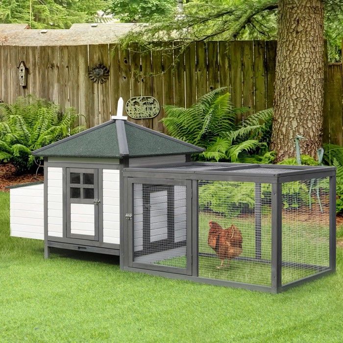 Meilleurs prix pour Poulailler Bantam résistant hiver enclos perchoirs nichoir pin gris blanc 196x76x97cm - Élevage poules confort sécurité
