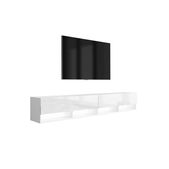 Meuble TV : (2 x 100) Blanc Mat / Blanc Brillant LED blanc 200 × 32 × 34 cm