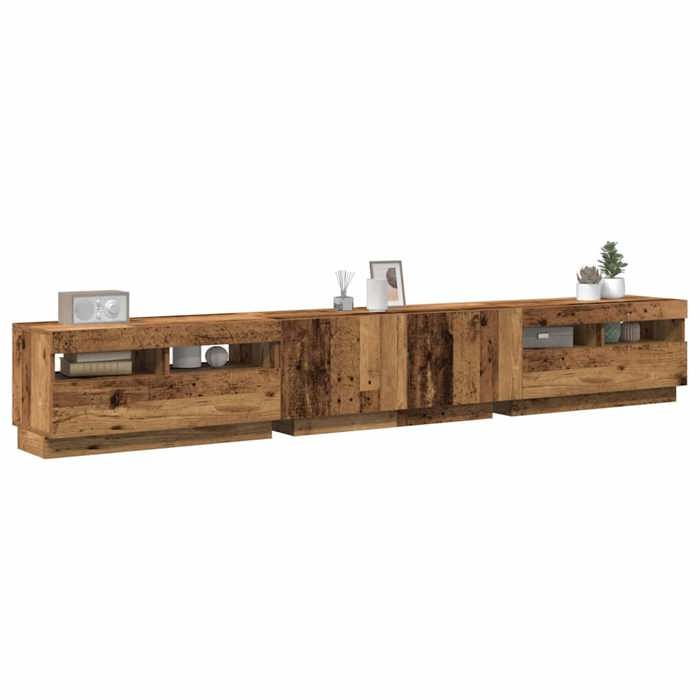 (ON SALE)Meuble hifi Meuble TV avec - Lumières LED RVB - vieux Bois - Bois dingénierie - centre de divertissement EU914625