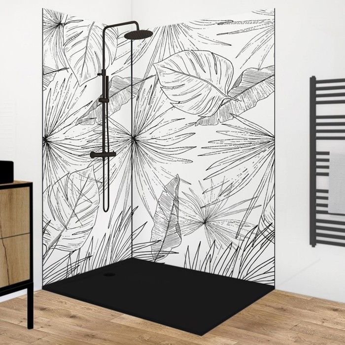 Lot de 2 panneaux de douche en aluminium (90x220 & 120x220 cm) + profilés noir - Lamnar - Noir - 99DECO