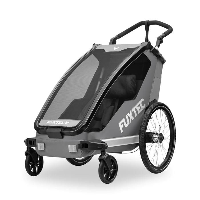Remorque vélo enfant FUXTEC FX-FA1S Sport Cruiser Mini - poussette 2-en-1 pliable - roues gonflables - gris
