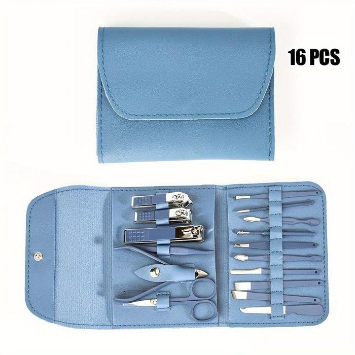 Trousse De Manucure/pédicure Jean Louis David - Avec Miroir - Bleu Denim - En PVC Pratique