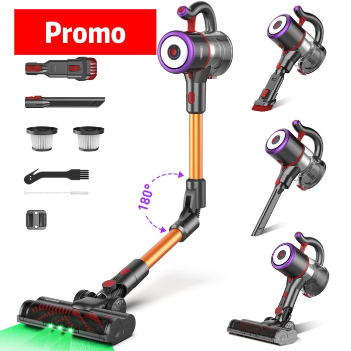 Aspirateur vertical sans fil puissant - 550 W/45 000 Pa6 x 3 200 mAh/53 min filtration à 5 niveauxLEDadapté au ASPIRATEUR BALAI