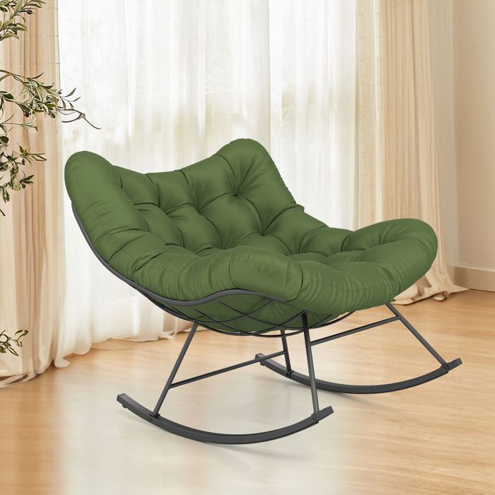 GIANTEX Fauteuil à Bascule Chaise Papasan en Forme dOeuf avec Coussin Epais Charge 205 kg pour Salon Jardin Terrasse Vert GIANTEX Fauteuil à Bascule Chaise Papasan en Forme dOeuf avec Coussin Epais Charge 205 kg pour Salon Jardin Terrasse Vert