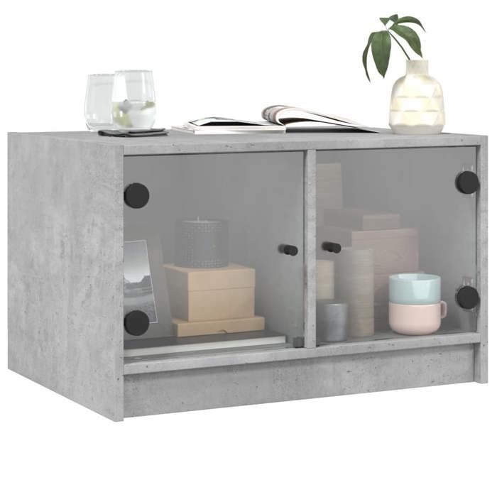 Black Month Petite Table Basse BURKE Table dAppoint avec portes en verre gris béton 68x50x42 cm - LL2726