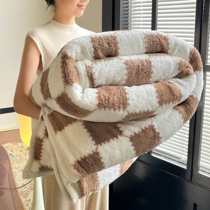 Couverture en Flanelle Douce à Carreaux Plaid Chaud et Confortable pour Lit Canapé ou Banc Toutes Saisons marron 200*230cm