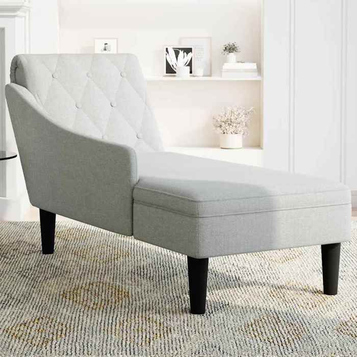 Fauteuil long avec coussin - CLARENCE - Gris nuage - 145x56x70 cm - Accoudoir droit - Coussin inclus