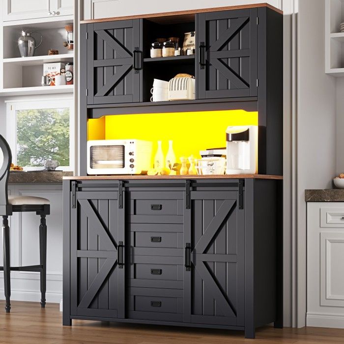 Buffet haut cuisine 115 cm portes coulissantes éclairage LED Meuble rangement moderne 115 × 40 × 174 7 cm Buffet haut cuisine 115 cm portes coulissantes éclairage LED Meuble rangement moderne 115 × 40 × 174 7 cm