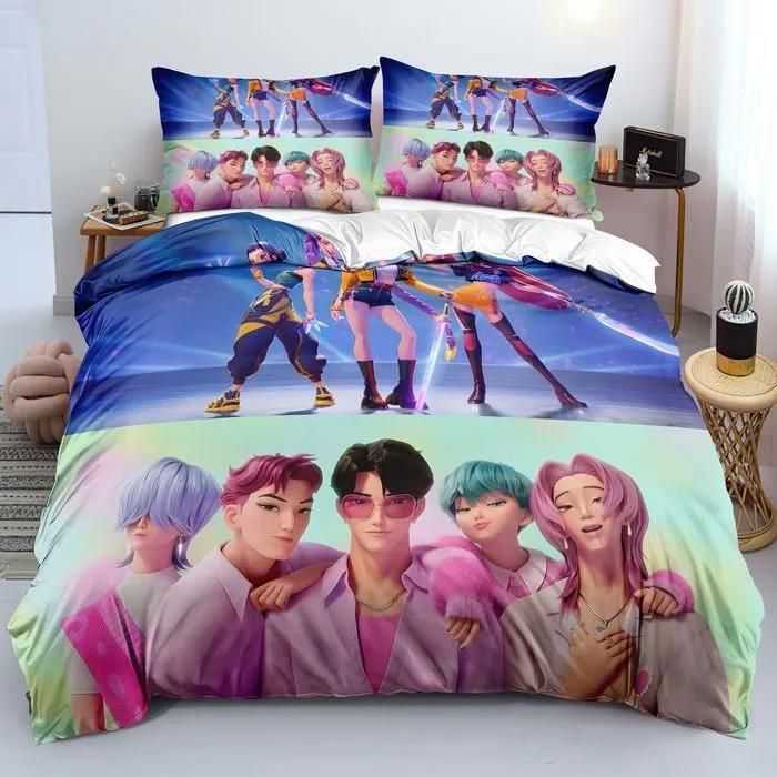 3 Pcs Housse de Couette Motif Idole Pop Set Literie Enfant (1 Housse de Couette 150x200 cm+ 2 Taies 50x75 cm) Style 7