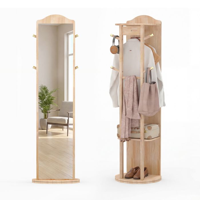 COSTWAY 3 en 1 Armoire à Miroir sur Pied avec Porte-Manteau Base Pivotante à 360° 2 Étagères 2 Tringles à Vêtements 48 x 168 cm