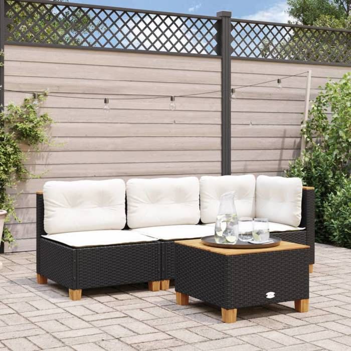SOFA DE JARDIN/Salon bas de jardin Noir Magnifique Canapé de jardin sans accoudoirs coussins noir résine tressée 635x635x62cm CL23