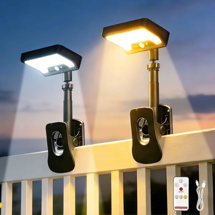 Lampe solaire extérieure avec télécommande - EVERWOL - Lot de 2 - Détecteur de mouvement PIR 120° - 3 modes déclairage