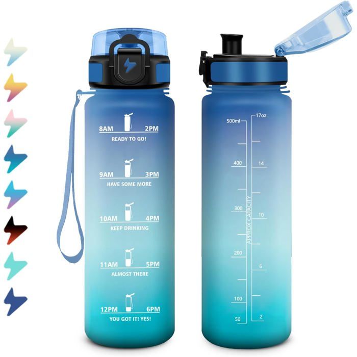 Bouteille Enfant 500ml Bouteille deau Motivation avec Marqueur de Temps Gourde avec Filtre Étanche Gourde pour Enfant Voyage Bureau