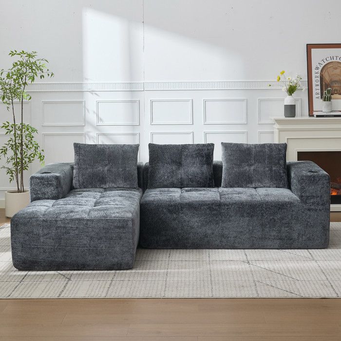 Canapé - L compressé 258cm - 3 places - Accoudoirs avec porte-gobelets - Mousse haute densité