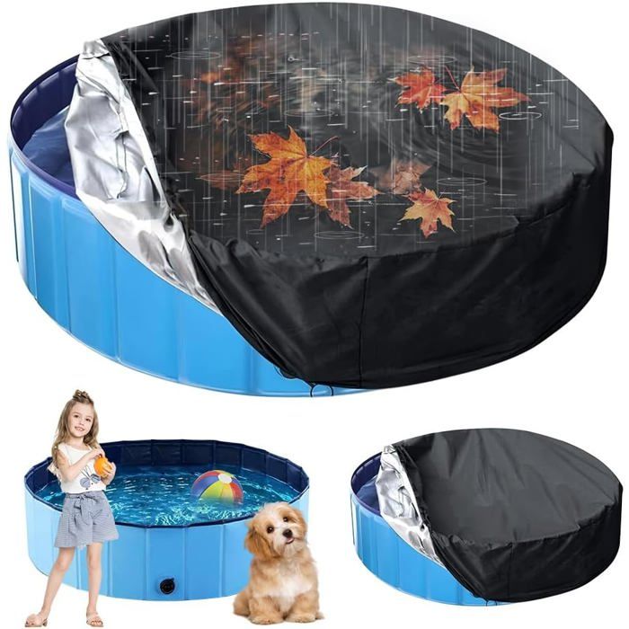 Bâche Protection pour Piscine Ronde 160 cm x 30 cm Couverture de Piscine pour Chien Bâche Imperméable Oxford Durable Piscines