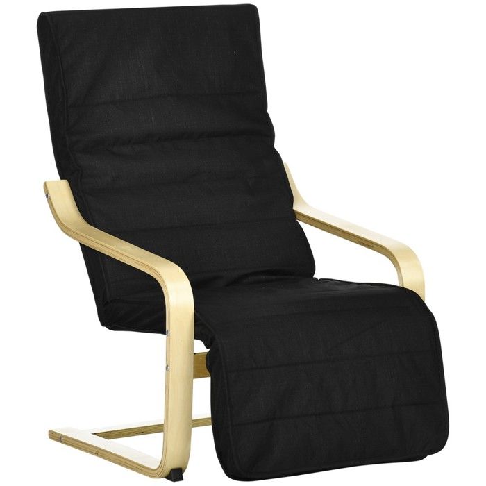 Fauteuil détente avec repose-pieds réglable bois et noir 66 5x94x100cm HOMCOM Fauteuil détente avec repose-pieds réglable bois et noir 66 5x94x100cm HOMCOM