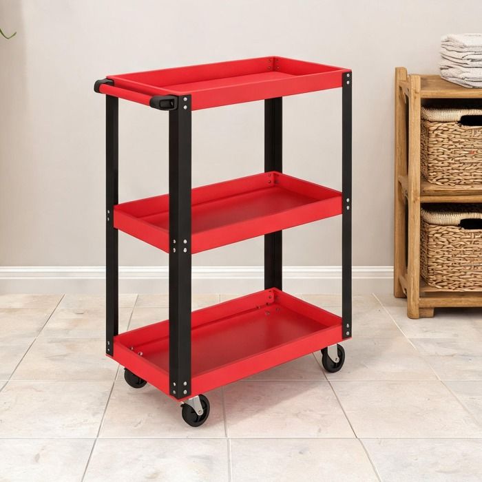Meuble étagère roulant à 3 niveaux en métal rouge 70 5 cm charge totale 120 kg style industriel