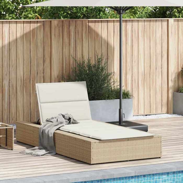 Bains de soleil - Transat - Coussins inclus - flottant（1pièces）- beige résine tressée（210 x 100 x 275/47/67/79 cm） jbq81s
