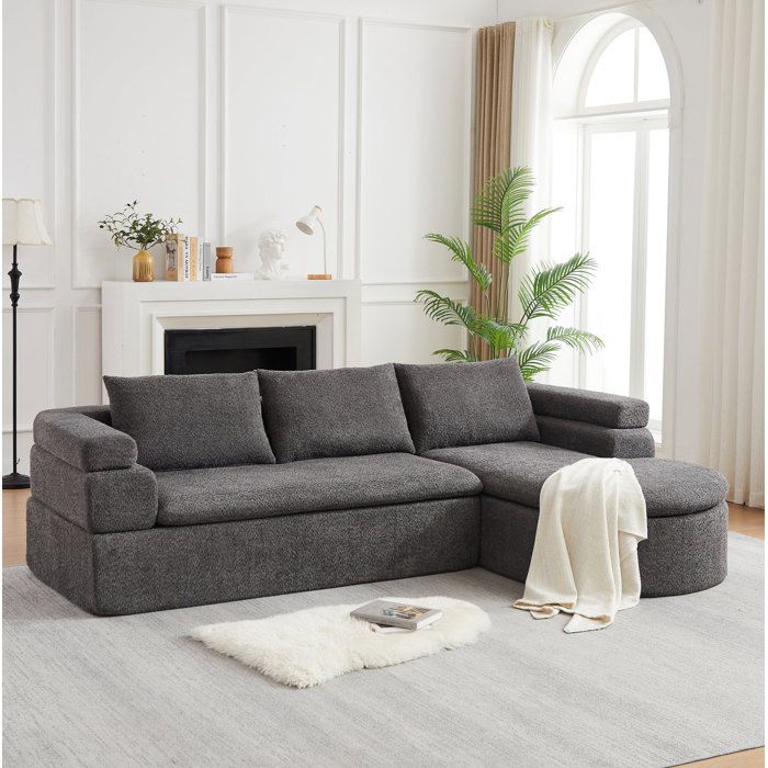 Canapé dangle fixe 3 places avec chaise longue accoudoirs chenille gris anthracite montage facile - UVRION