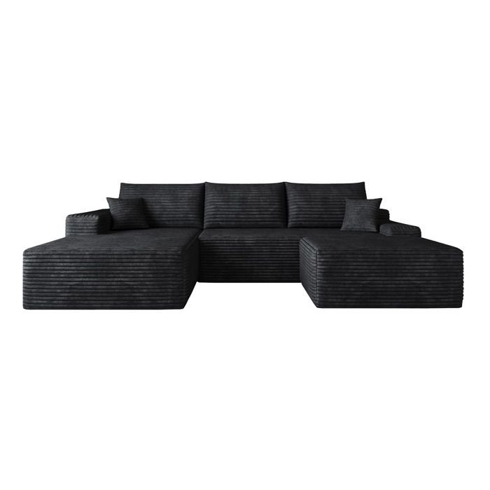 ELVORIN Canapé modulable d’angle 4 places 270 x 175 x 83 cm tissu corduroy doux chaise longue réversible noir sans montage