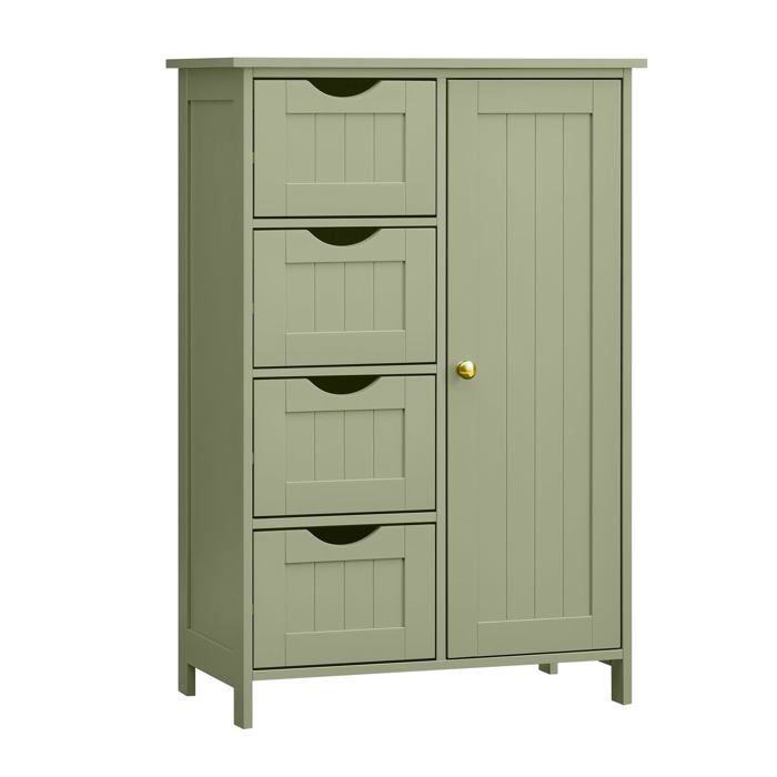 Meuble Salle de Bain Rangement Commode avec 4 Tiroirs Vert Olive 30P x 55L x 82H cm 30P x 55L x 82H cm PETIT MEUBLE DE RANGEMENT