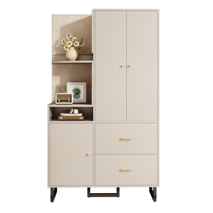 Armoire de chambre coloris beige et gris en MDF longueur 110 cm profondeur 38 cm hauteur 186 cm pour la chambre