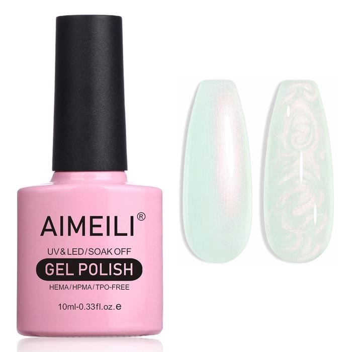 AIMEILI Vernis à Ongles Brillant Perle Gel Nacré avec Fil Shell Glitter Gel Vernis Semi Permanent Soak Off UV LED Gel 10ml 166