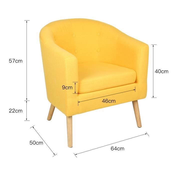 Fauteuil Loisir en Tissu Jaune - YOS - Pied en Bois Hêtre - Relaxation - Intérieur