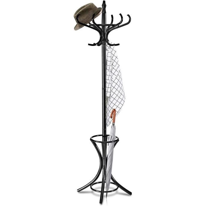 Portemanteau Sur Pied Yaheetech En Métal Noir Avec Porte-Parapluie - Hauteur 186 Cm, Stable Et Élégant Pour Entrée, Chambre Et Vestiaire