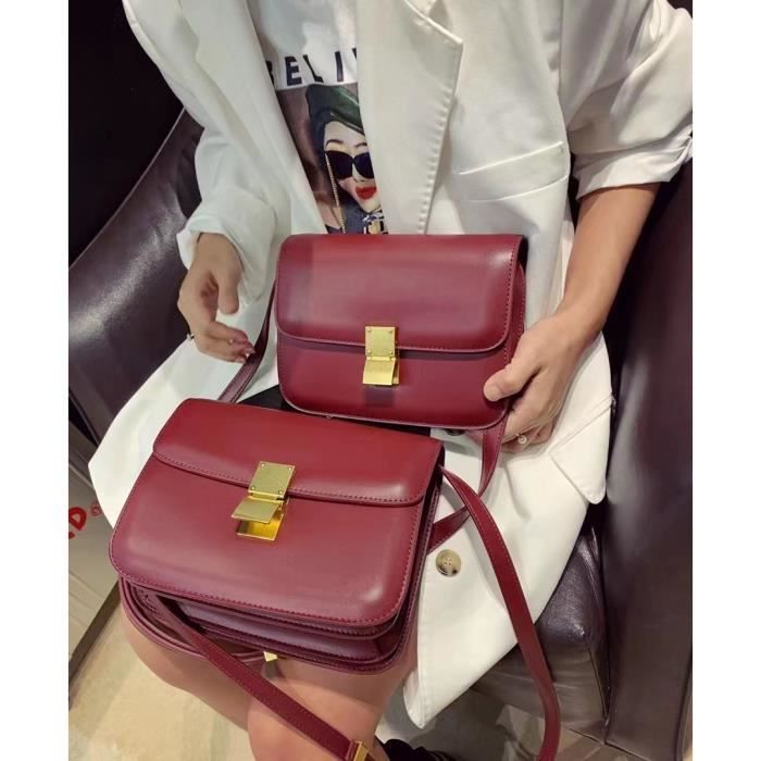 20cm-16cm-7cm - Red High - Sac à bandoulière en cuir véritable pour femmes tendance marque petits sacs carrés