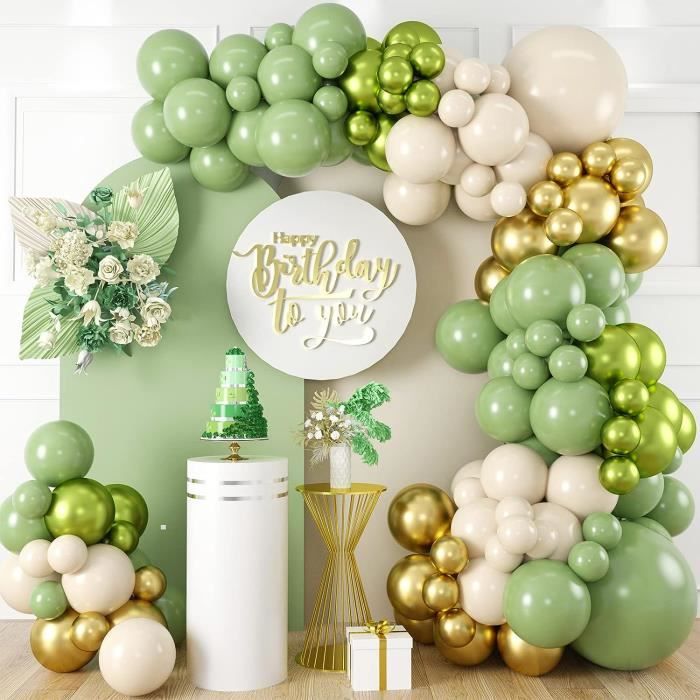 Kit Arche De Ballons Vert Sauge – Guirlande Décoration Anniversaire, Mariage, Baby Shower – Thème Jungle Safari