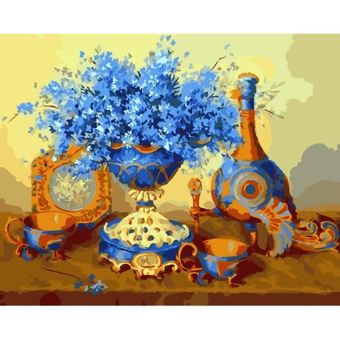 Peinture Par Numéros Adulte - Toile 40x50 Cm Fleurs Abstraites Et Femme - Kit Complet Avec Peintures Acryliques Et Pinceaux