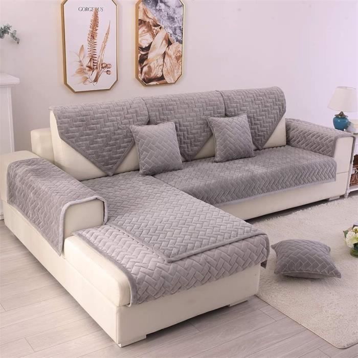 Housses De Canape-Couvre Canape DAngle 4-3-2-1 Places Places Gris Couverture De Canapé En Forme De L Avec Accoudoirs Revete[u637]