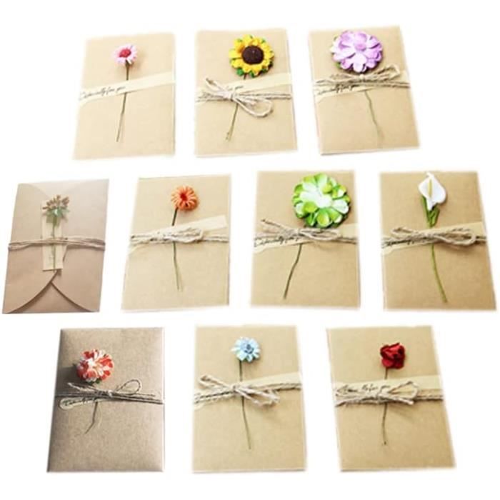 25 PCS Cartes De Vœux En Fleurs Séchées Avec Enveloppe Kraft,Cartes De