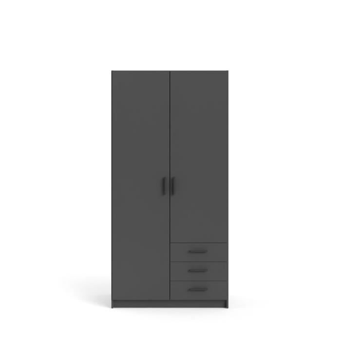 Spell Armoire 2 portes et 3 tiroirs, gris mat. Cdiscount Maison