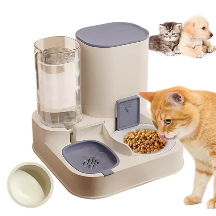 Distributeur 2 en 1 croquettes et eau pour chat - 22L nourriture + 13L eau bol inox bleu
