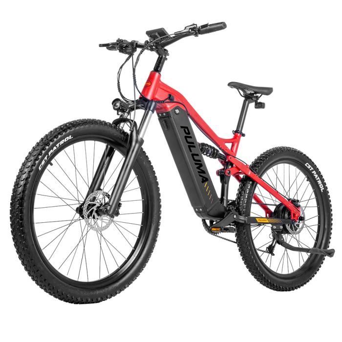 velo electrique PULUMA PH001 Rouge Autonomie 140km 45km/h Moteur 500W tout suspendu Shimano 9 vitesses Batterie 48V20Ah 27 pouces