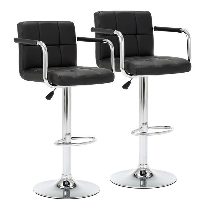 Tabourets de Bar - Kangfun - Lot de 2 - Noir - Simili