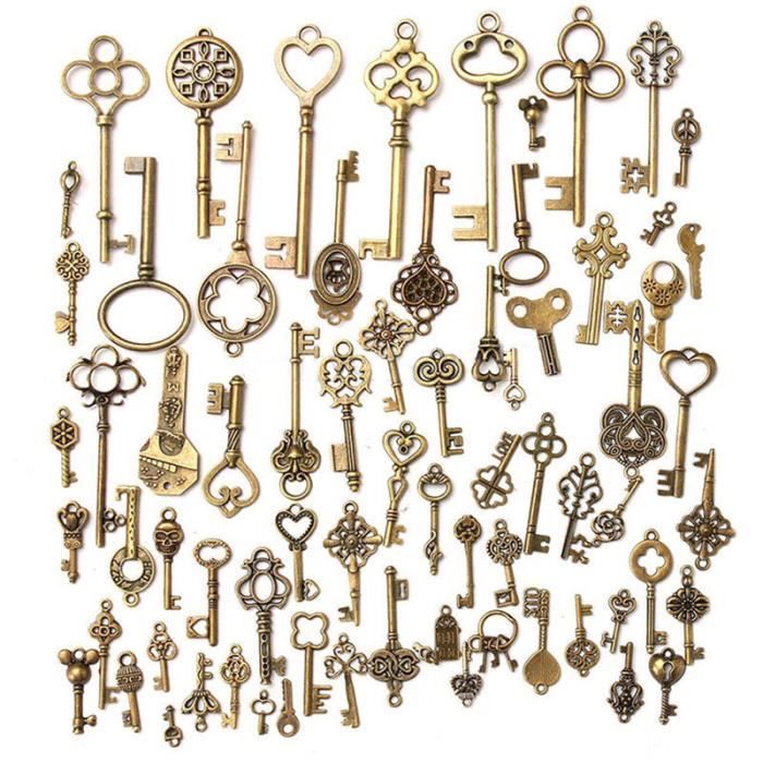Uooom 49 Pcs Clásico Skeleton Claves En Teclas De Bricolaje De Bronce