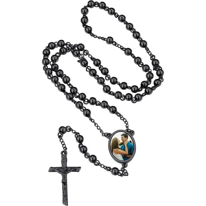 Collier Homme Acier Inoxydable Chapelet Chru00e9tien Homme Ado Acier Croix Et Mu00e9daille Sainte Vierge Marie Communion Chaine Acier Inoxydable Homme