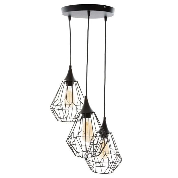 Lampe à Suspension - Eazy Living - Laurane - Noir - Métal - 3 Ampoules Nécessaires