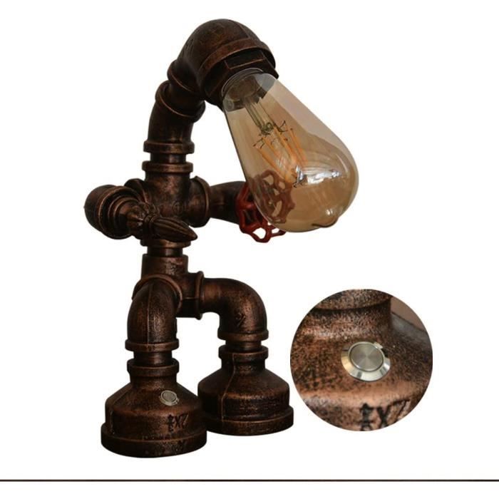 Vintage Industrial Lampe de table Steampunk Lampe Fer Rétro Lampe de Chevet pour Décoration de meubles vintage Water Pipe Robot Style Lampe de table A style bronze 