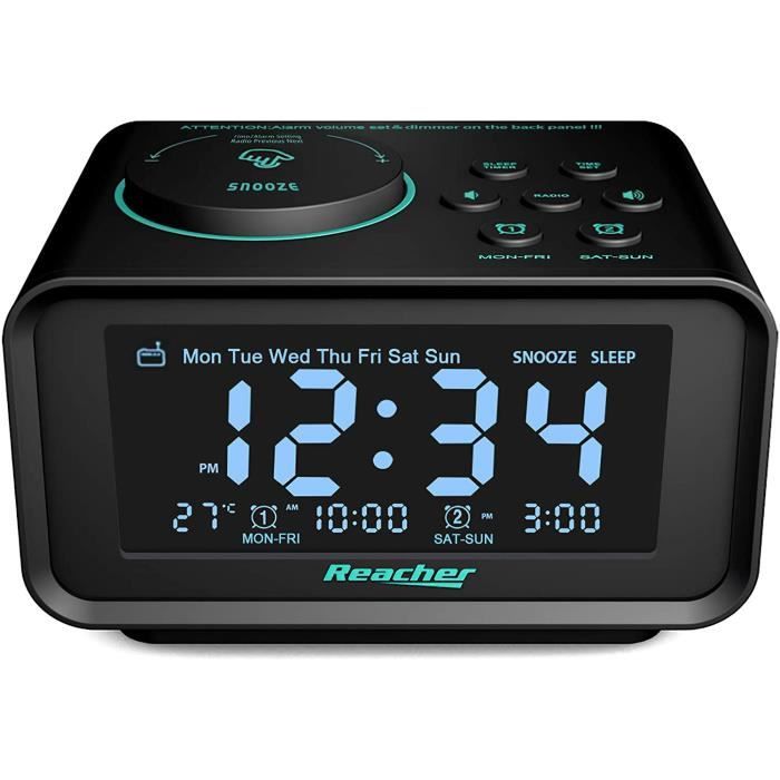 Radio Réveil - Reacher - Double Alarme - Thermomètre Intérieur - USB