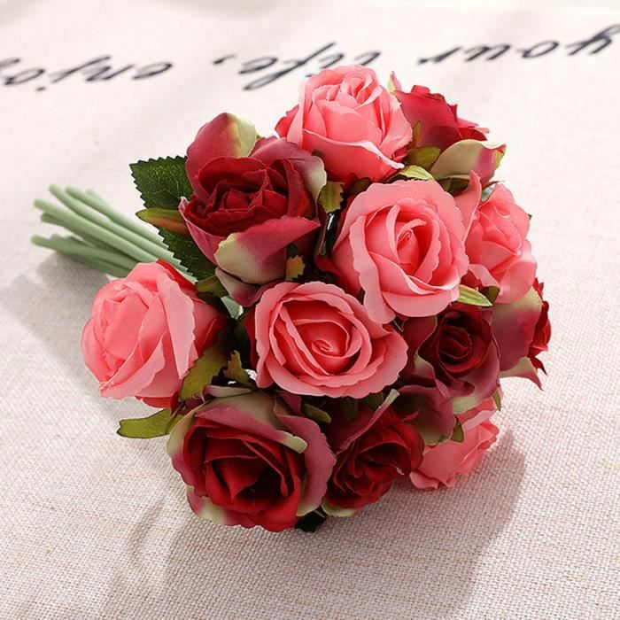 12pcs Bouquet De Fleur Roses Artificielles Mariage Exterieur Pour Cimetiere En Soie Decoration Mariage Champetre Rose Rouge