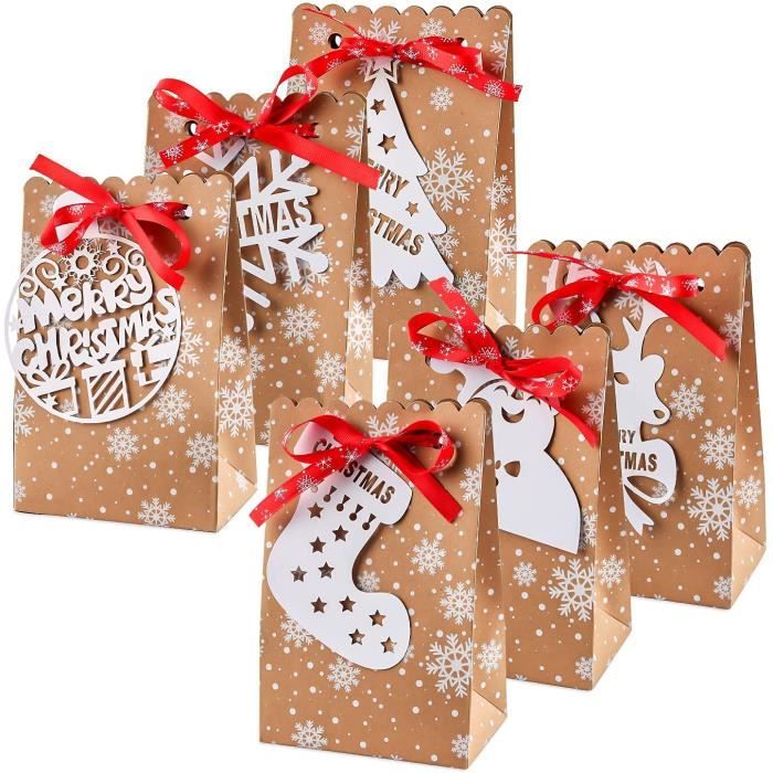 boîtes de Noël en Papier bonbons sac cadeau noel sacs d'emballage cadeau sur thème de Noël 4 modèles collations Utilisé pour cadeaux 12 pièces Sacs-Cadeaux de Noël biscuits 