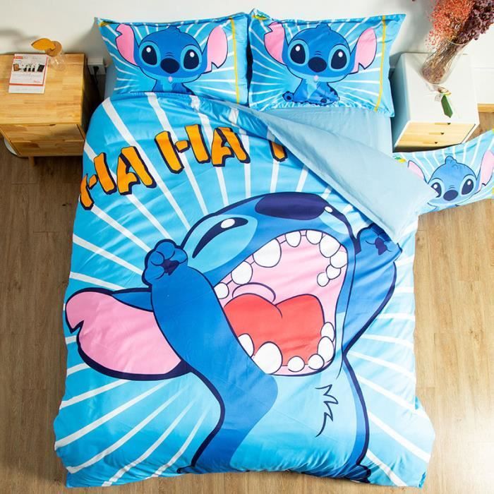 Parure de lit imprimée 100% coton, disney home stitch magic duo 140x200+ 63x63cm