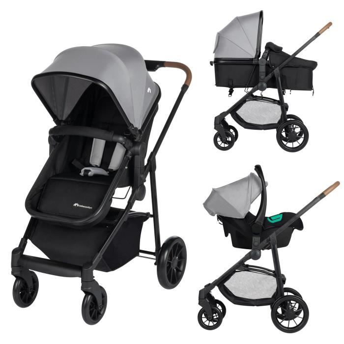 Poussette 3-en-1 Bebeconfort Haze, Assise Transformable en Nacelle + Siège Auto i-Size, 0-22kg, Tinted Gray